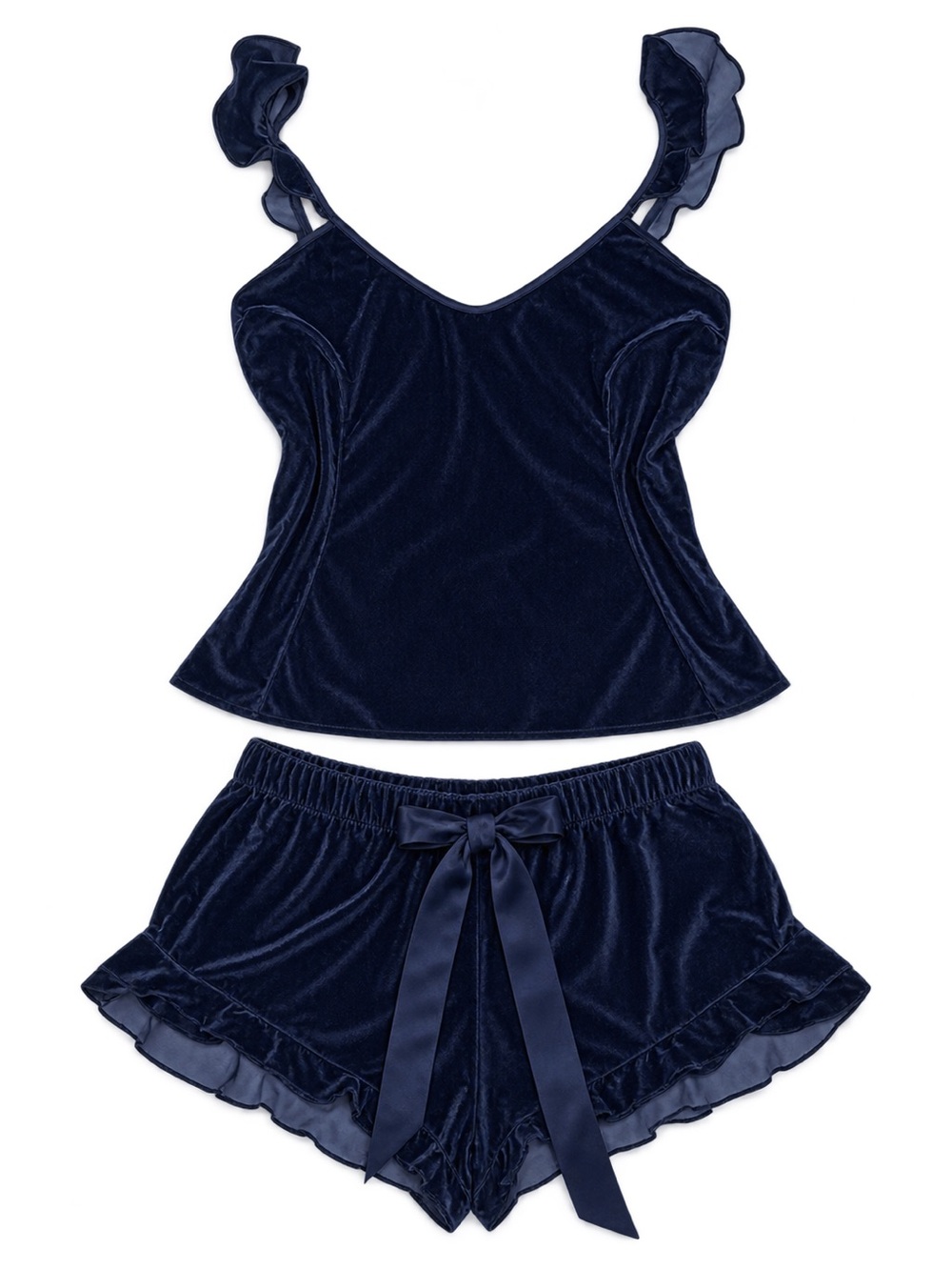 Victoria's Secret Navy Velvet Ruffle Cami & Shorts Set